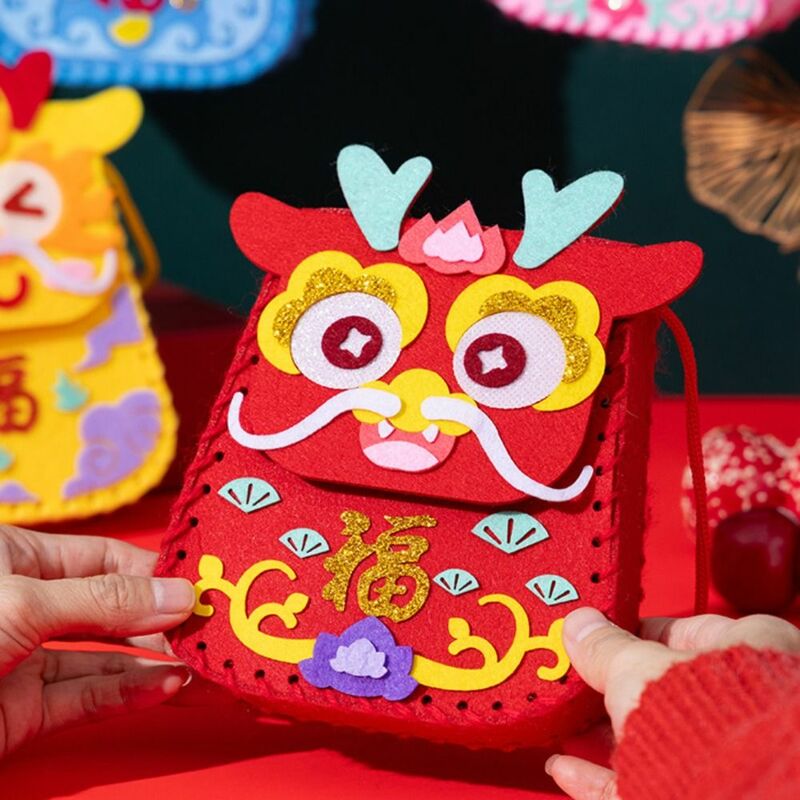 حقيبة حظ على الطراز الصيني بحبل معلق ، نمط تنين ، لعبة رياض الأطفال ، عبوة مواد ، مشغولات يدوية ذاتية الصنع