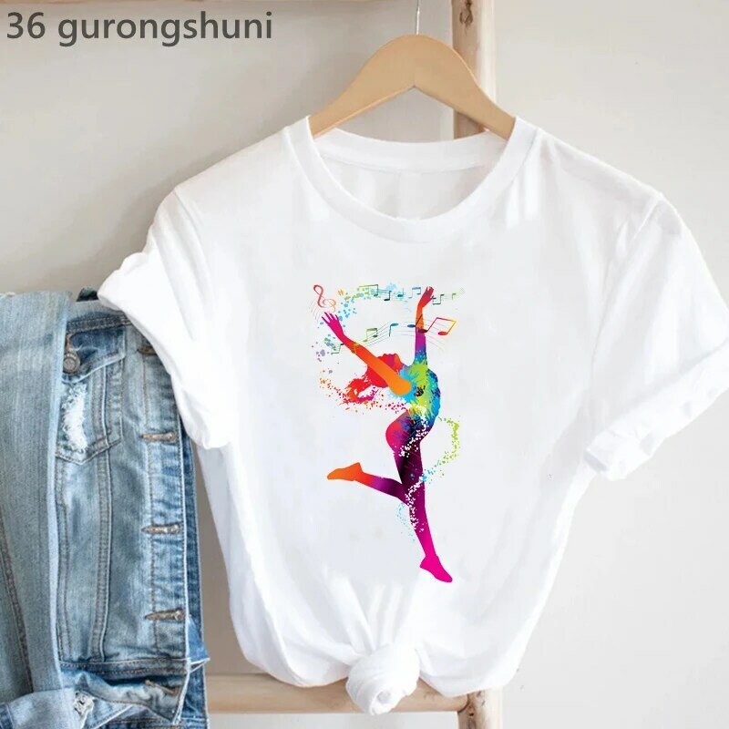 أنا أحب الرقص الجرافيك تي شيرت مطبوع الفتيات المائية الزهور الهيب هوب التي شيرت فام Harajuku قميص الصيف موضة تي شيرت الإناث