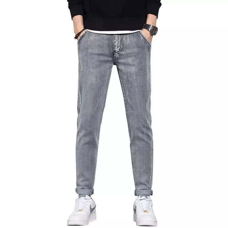 سراويل جينز مرنة للرجال ، النسخة الكورية ، جينز بأقدام صغيرة ، ملابس الشارع ، موضة جديدة ، y2k ، الربيع والخريف ،
