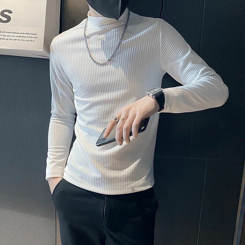 Half Turtleneck Men's Bottoming Shirt Knitted Solid Color Top All-match Self-cultivation All-match Warm Top Men tshirt