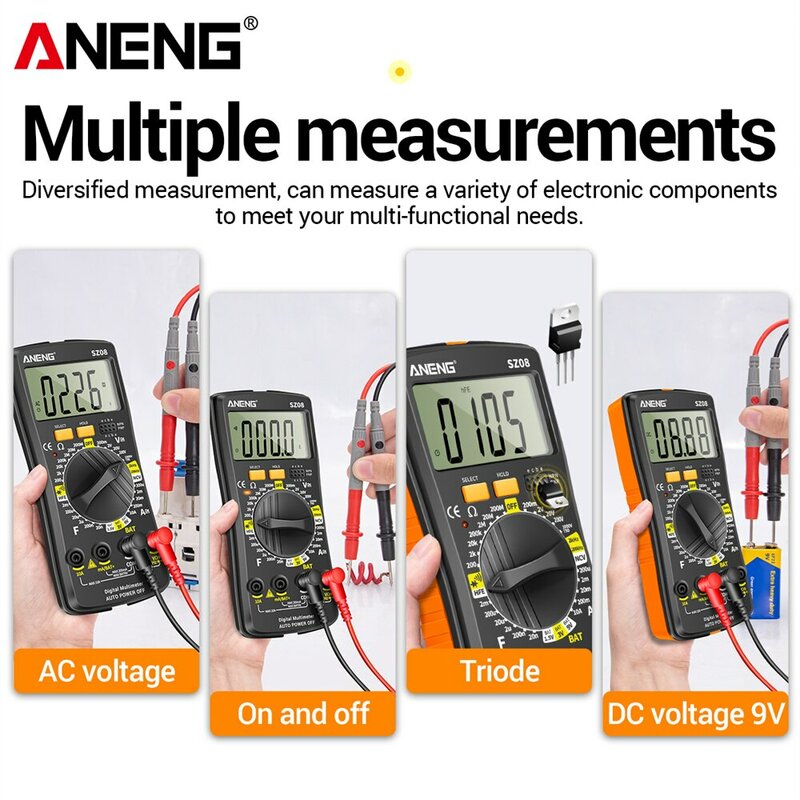 ANENG SZ08 مقياس متعدد رقمي رفيع للغاية للتخزين الاحترافي جهاز قياس الفولتميتر التلقائي AC DC V جهاز اختبار يدوي مقاوم