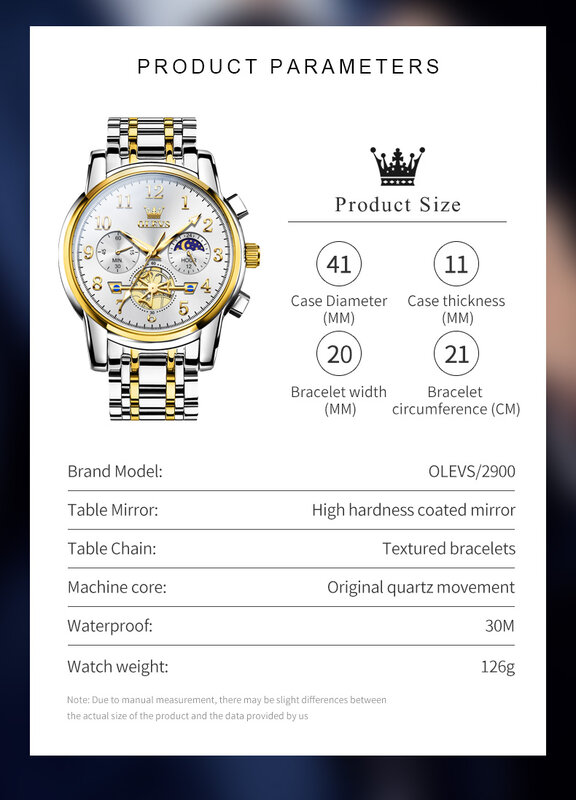 ساعة كوارتز فاخرة بتصميم أوليفس-دولاب الموازنة للرجال ، قرص رقمي ، مرحلة القمر ، كرونوغراف ، مقاومة للماء ، فولاذ مقاوم للصدأ ، ساعة يد