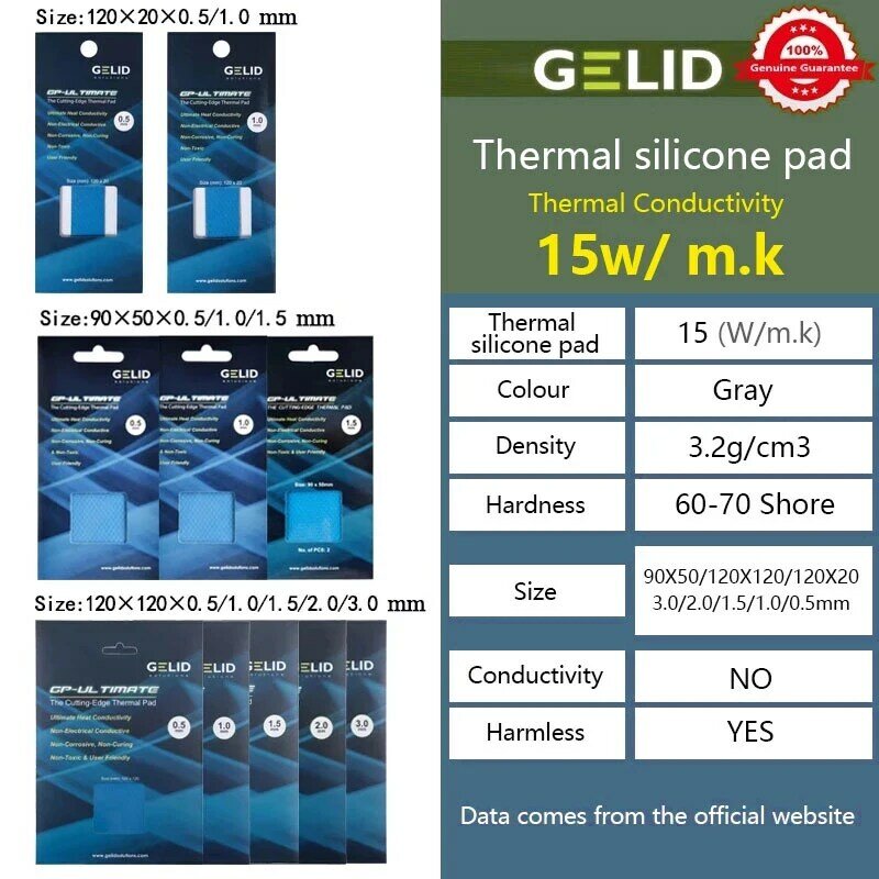 GELID GP-لوحة حرارية في نهاية المطاف سيليكون اللوحة الشحوم التبريد متعدد الحجم 15 واط/MK CPUGPU الرسومات عالية الأداء لوحة التبريد