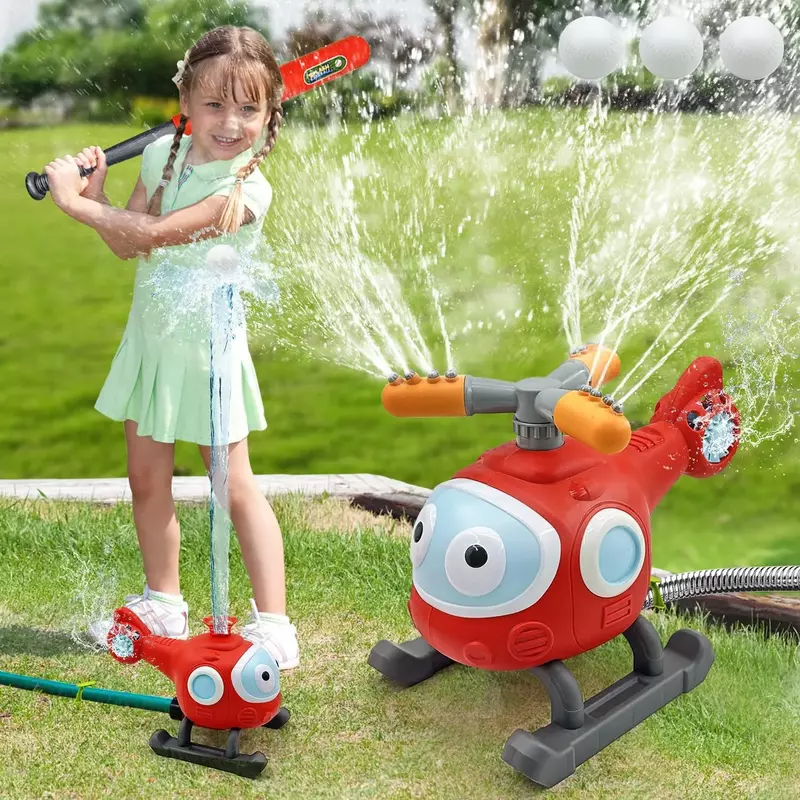 رذاذ الماء في الهواء الطلق مع البيسبول ، الزهور الدوارة الرش ، لعبة هليكوبتر ، لعبة الرش للأطفال