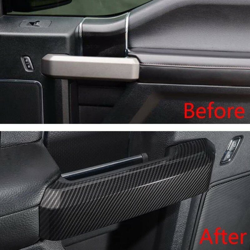 ألياف الكربون سيارة الداخلية مقبض الباب انتزاع ، أسود غطاء الديكور لفورد F150 ، 2015-2020 ، ABS ، 4 قطعة