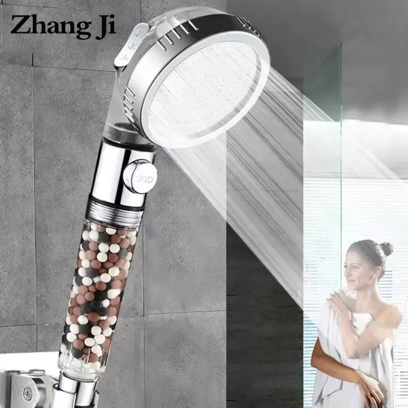 ZhangJi-رأس دش سبا للحمام مع زر إيقاف التبديل ، فلتر أنيون عالي الضغط ، رأس حمام توفير المياه ، 3 وظيفة