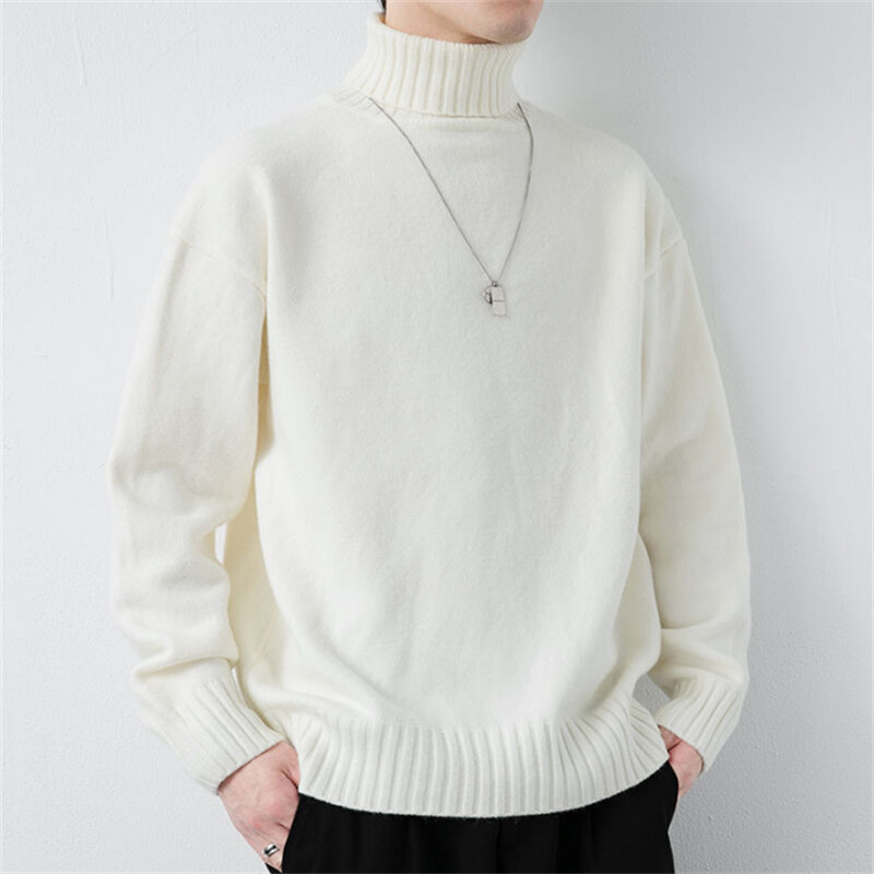 New Turtleneck Men Sweater Autumn Winter Loose Solid Color Pullover Knitted Sweaters
