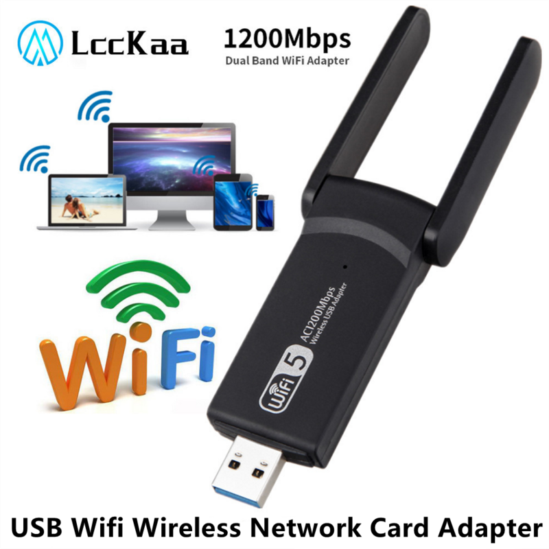 LccKaa USB واي فاي محول بطاقة الشبكة 1200Mbps التيار المتناوب ثنائي النطاق واي فاي 5G/2.4G اللاسلكية USB Lan إيثرنت محول لأجهزة الكمبيوتر المكتبي والكمبيوتر المحمول