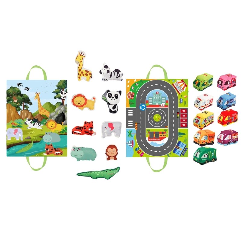 لعبة سيارة قابلة للطي على شكل خريطة ووسائل نقل، مجموعة بساط لعب وحيوان لطيف للأطفال الرضع، شحن مباشر