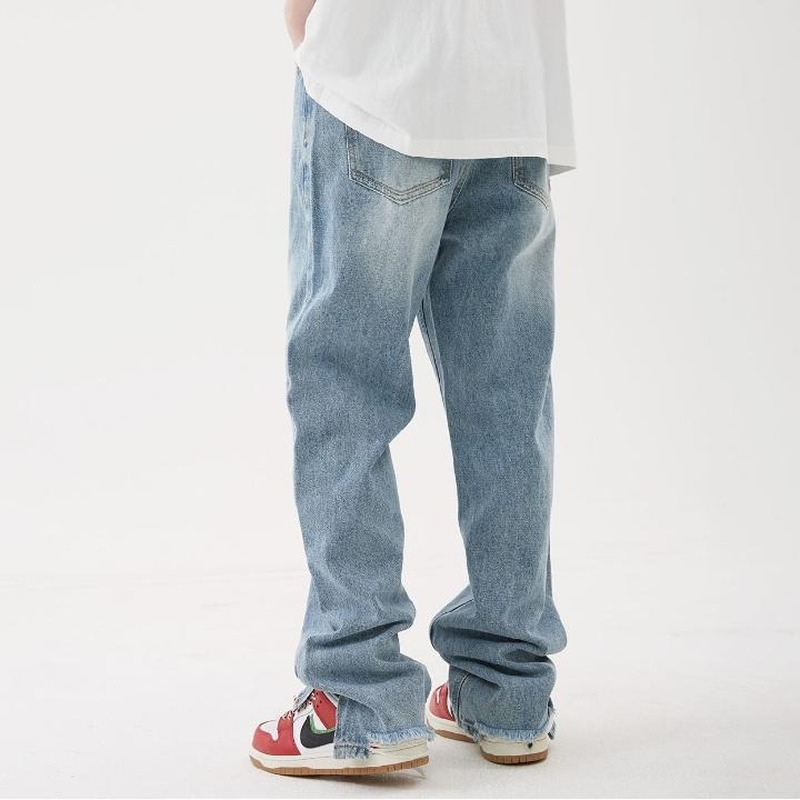 بنطلون جينز أمريكي جديد لعام 2022 بنطلون رجالي غير رسمي أزرق فاتح للربيع بتصميم ساقط على نمط الشارع بنطال جينز مستقيم ساقط على الأرض