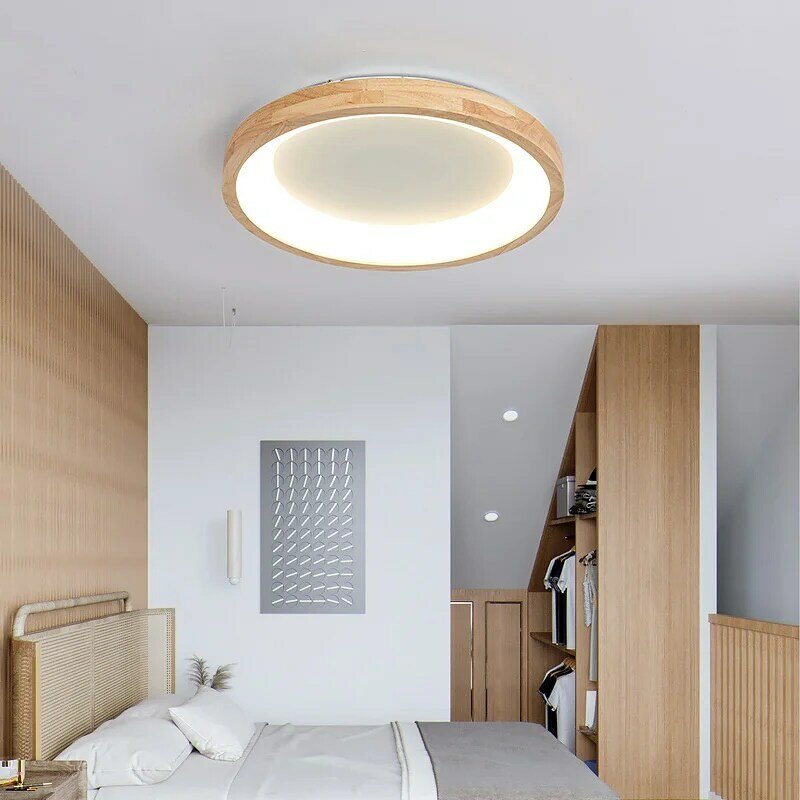 سجل Led مصباح السقف غرفة نوم أضواء السقف خزانة غرفة المعيشة دراسة اليابانية مستديرة بسيطة الصلبة الخشب داخلي الديكور Luminary