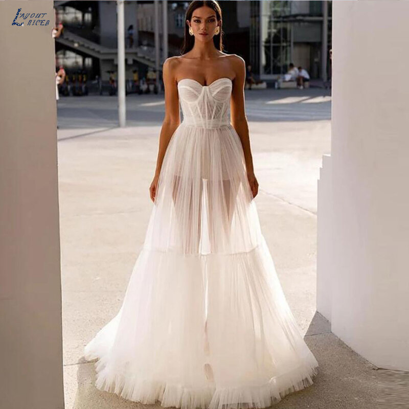 فستان زفاف بوهو تول 2023 للنساء ، ثنيات بدون ظهر ، ثياب زفاف على الشاطئ من Vestidos De Novia مصنوعة حسب الطلب