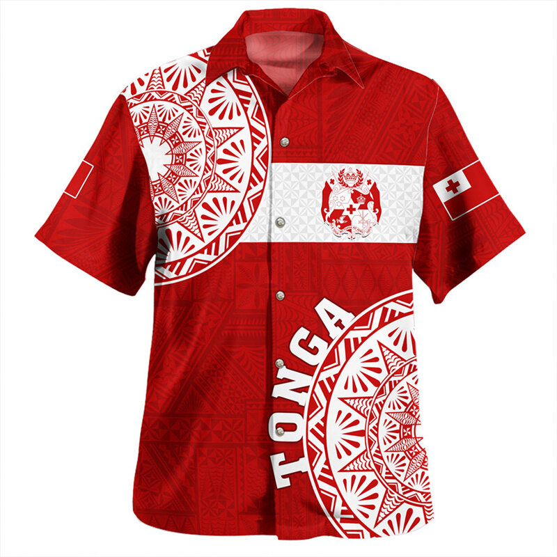مملكة طونصة العلم الوطني قمصان للرجال ، طباعة ثلاثية الأبعاد ، معطف ذراع ، قمصان قصيرة برسومات ، ملابس هراكاز