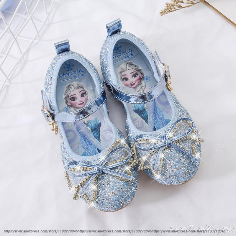ديزني بنات الأميرة أحذية لينة وحيد فتاة صغيرة المجمدة الأطفال كريستال حذاء كاجوال جلدية مسطحة تظهر الرقص أحذية حجم 22-36