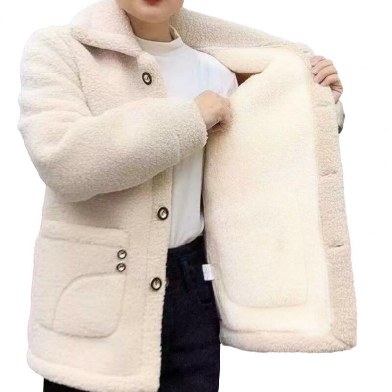 معطف نسائي كلاسيكي مع بطانة قطيفة ، أحادي اللون ، سميك ، دافئ ، أنيق ، خارجي ، شتاء