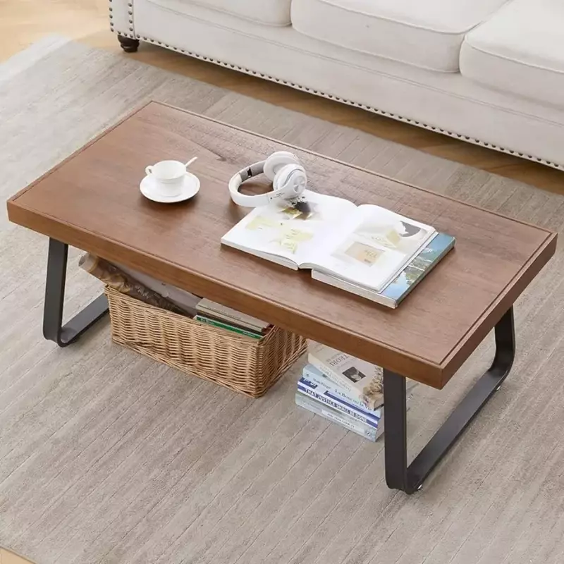 طاولات قهوة بنية اللون لغرفة المعيشة ، طاولة كوكل معدنية مستقيمة عتيقة ، خشب مقهى بسيط ، ريفي ، 47 في