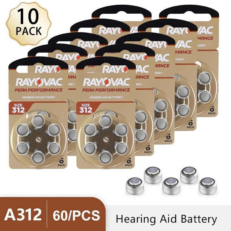 بطاريات المساعدة على الأذن الهوائية من الزنك ، أجهزة المساعدة على السمع ، زر Rayovac Peak ، المملكة المتحدة ، A312 ، 312A ، ZA312 ، 312a ، PR41 ، 60