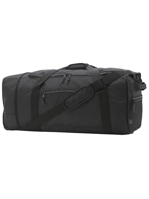 حقيبة من القماش الخشن المتداول من البوليستر بعجلات ومضغطة ، سوداء ، 32"