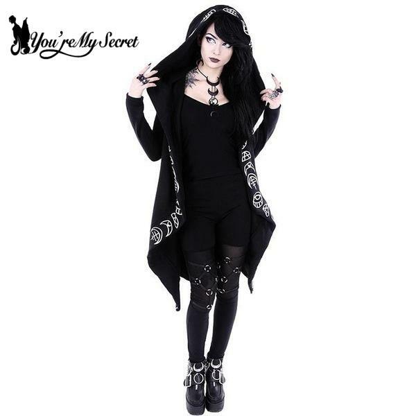[You're My Secret] Gothic Punk style Black Women Hoodies Sweatshirts Autumn Winter Printed Long Sleeve Hoodie Female Coat Hooded