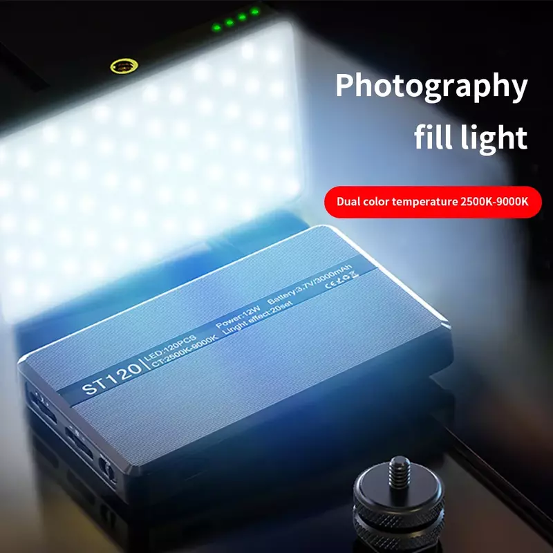 مشبك ملء ضوء الفيديو مع المدمج في بطارية قابلة للشحن ، ضوء سطح المكتب قابل للتعديل ، 6 بطاقات ملونة ، 10 سطوع ، المدمج في