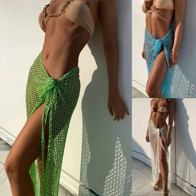 إمرأة طويل شاطئ تنورة مثير الجوف خارج تنورة انظر من خلال كروش ملابس السباحة التستر تنورة مع شق لحمام السباحة #1