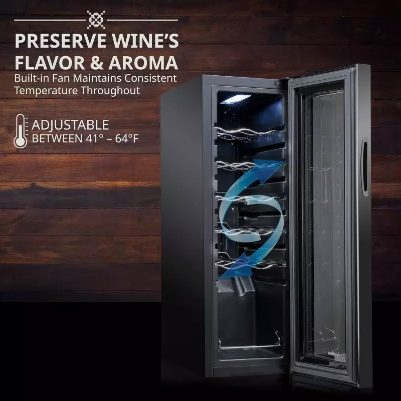 ثلاجة قبو نبيذ Ivation مع قفل ، ضاغط 12 زجاجة ، مبرد نبيذ ، قائمة بذاتها كبيرة ، 41f-64f ، درجة حرارة رقمية