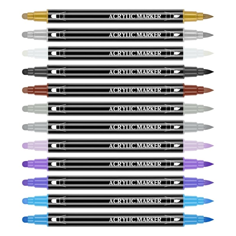 أقلام طلاء أكريليك 24 لونًا أقلام رسم مزدوجة الجوانب للحرف اليدوية