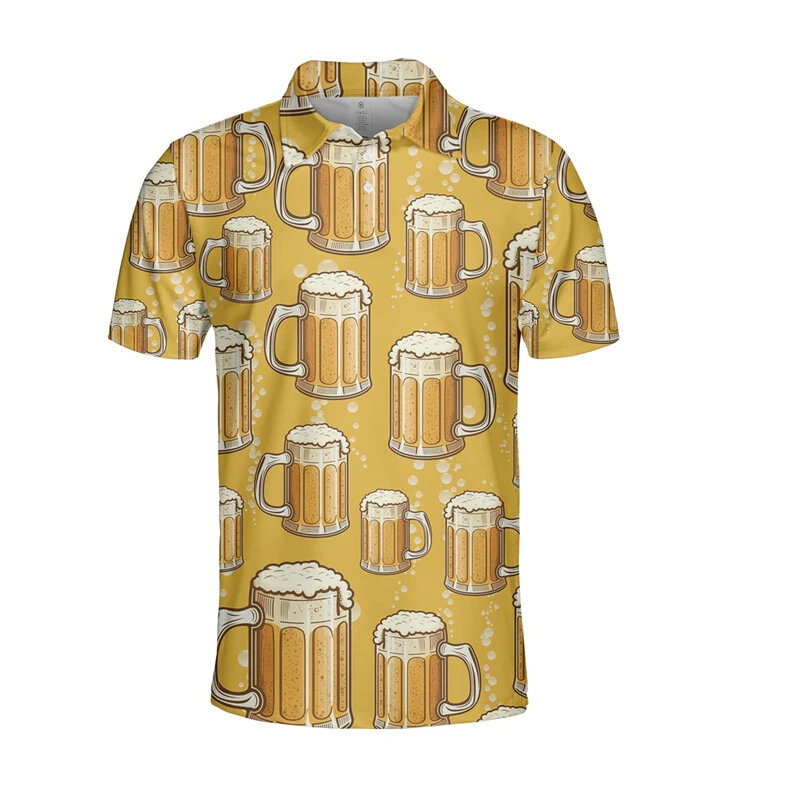 هتافات البيرة! قمصان بولو للرجال بطباعة ثلاثية الأبعاد بأكمام قصيرة ، قميص بولو بأزرار ، توبات غير رسمية لملابس الشارع ، ملابس هاواي ، الموضة