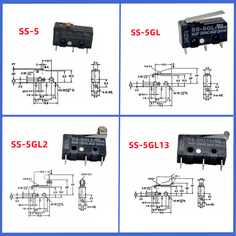 صغيرة صغيرة الحد من السفر التبديل ، الأصلي سس ميكروسويتش ، 3 دبوس ، SS-5 ، SS-5GL ، SS-5GL2 ، SS-5GL13 ، 5-10 قطعة لكل مجموعة