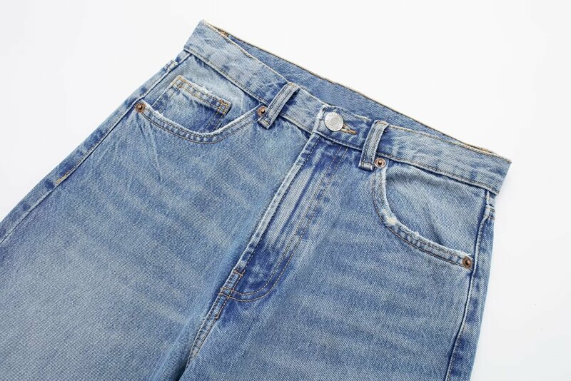 جينز نسائي بأرجل واسعة مع فتحات ، سراويل جينز نسائية ، أنيقة ومتعددة الاستخدامات ، خصر مرتفع ، سحاب ، ريترو ، جديد ، 24