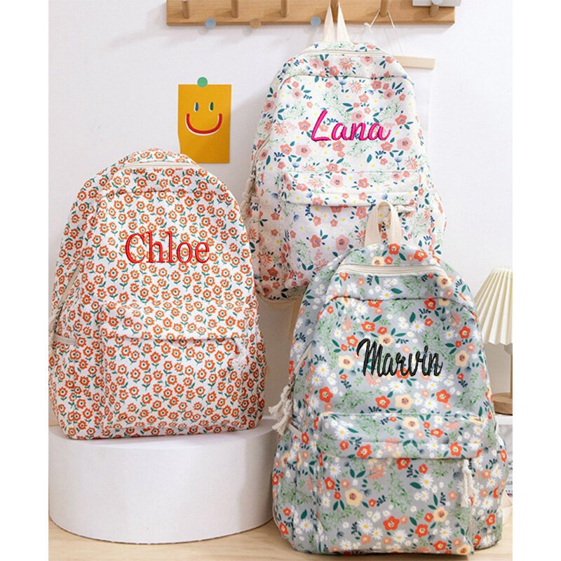 حقيبة ظهر ذات اسم مخصص للطالبات ، حقيبة ظهر مزهرة للفتيات ، سعة كبيرة ، متعددة الاستخدامات ، جديدة ،