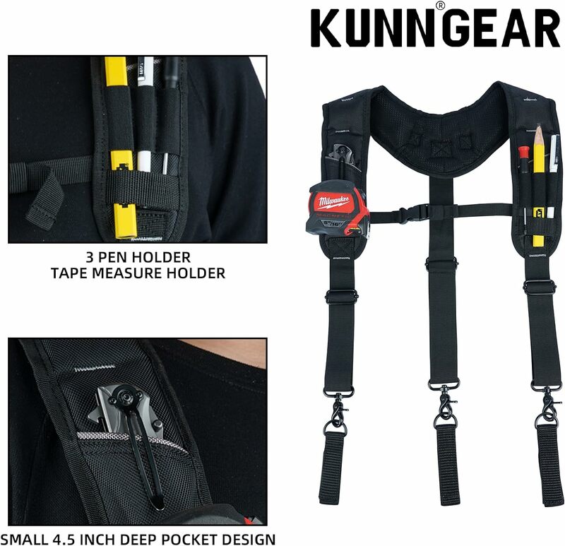 KUNN-أداة حزام حمالات للرجال ، مبطن أعمال البناء الحقيبة حمالة ، الثقيلة ، 3 نقاط