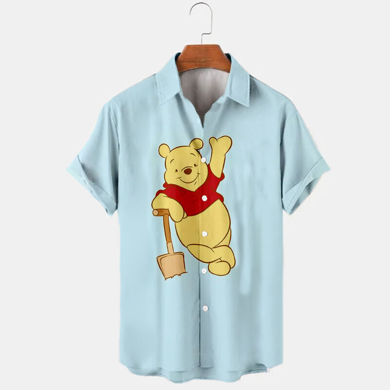 2022 جديد الصيف ديزني وصفت ويني الدب الكرتون عادية ثلاثية الأبعاد مطبوعة قصيرة الأكمام التلبيب قمصان ملابس رجالي تلائم الرجل النحيف