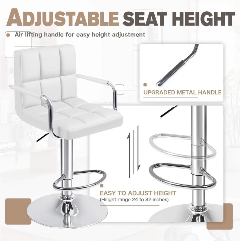مقاعد بار من الجلد الصناعي مع مسند ذراع ، دوار قابل للتعديل ، هيدروليكي ، قاعدة X كبيرة ، مقعد مرتفع ، حديث