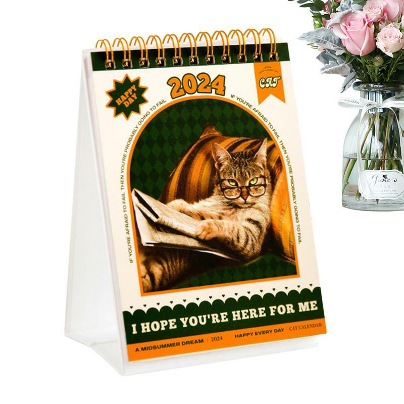 تقويم القط مضحك مع ملصقا ، تقويم مكتب صغير ، 12 سطح المكتب الشهري ، الوقوف ، الإبداعية ، 2024