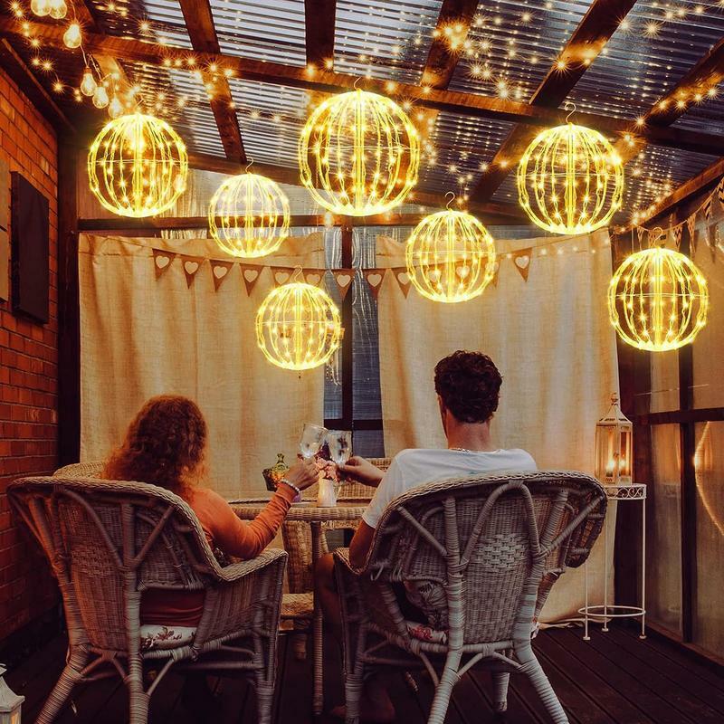 أضواء سلسلة LED كروية خارجية ، ضوء ملون خرافي ، ديكور حفل زفاف ، إطار معدني ، كرة كبيرة ، عطلة