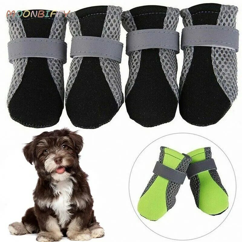 تنفس الحيوانات الأليفة حذاء كلب مقاوم للماء في الهواء الطلق المشي صافي لينة حيوانات أليفة صيف أحذية ليلة آمنة عاكسة أحذية للكلاب المتوسطة الصغيرة