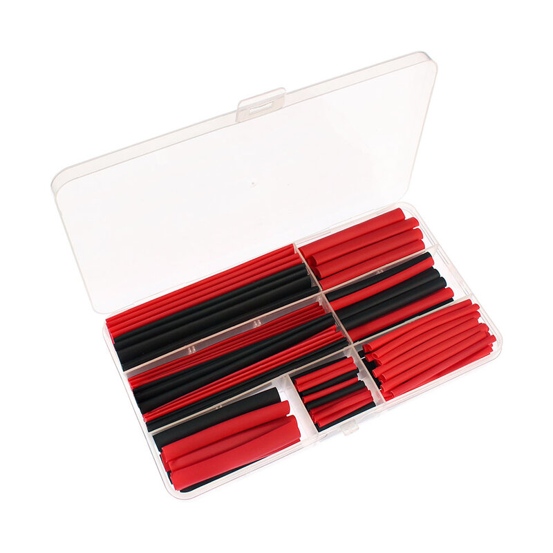 مجموعة كبلات البولي أوليفين 2:1 ، مجموعة من كابلات الألمنيوم المتنوعة ، اللون أحمر/أسود مع صندوق ، الانكماش الحراري ، غلاف الانكماش ، 150 قطعة