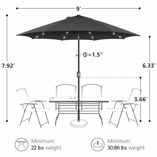 مظلة فناء مع أضواء شمسية ، مظلة خارجية مع 24 ليد ، مصابيح فناء رمادية ، 9 أقدام