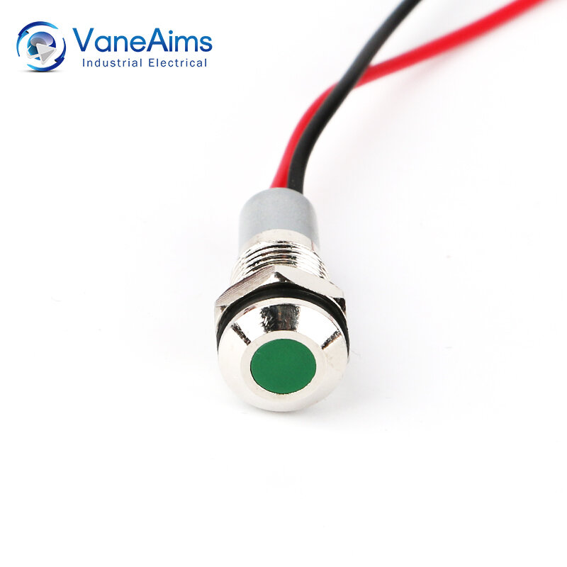 VaneAims 8 مللي متر مصباح إشارة معدنية مقاوم للماء IP67 ضوء LED مؤشر مع سلك 3 فولت 6 فولت 12 فولت 24 فولت 220 فولت أحمر أخضر أصفر أبيض أزرق