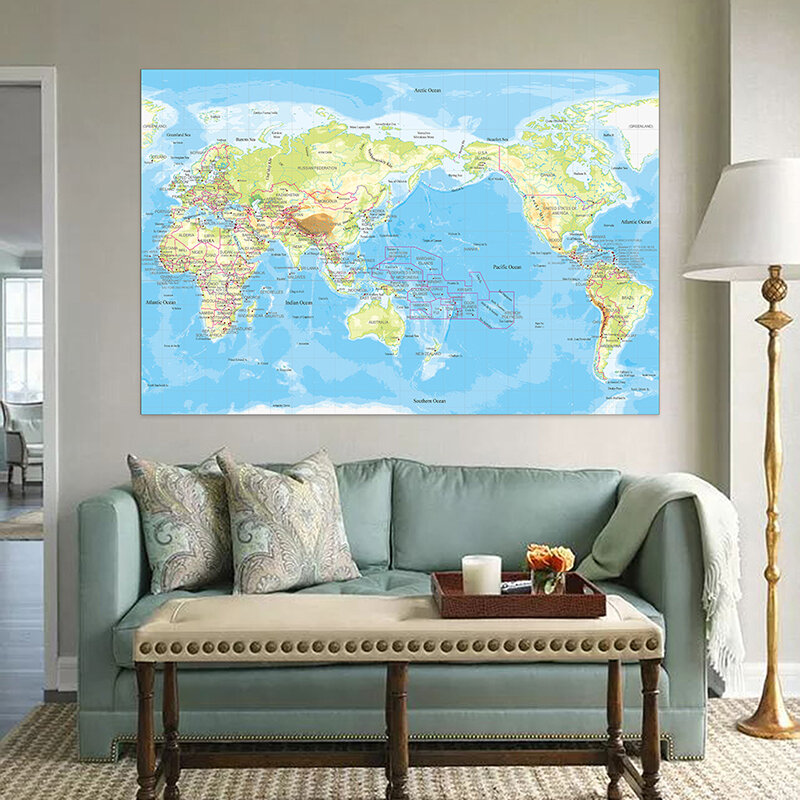 5x7ft خريطة العالم الكبير من الطبوغرافيا اللوازم المكتبية مفصلة ملصق جدار الرسم البياني طبوغرافيا خريطة غير المنسوجة خريطة خلفيات للديكور