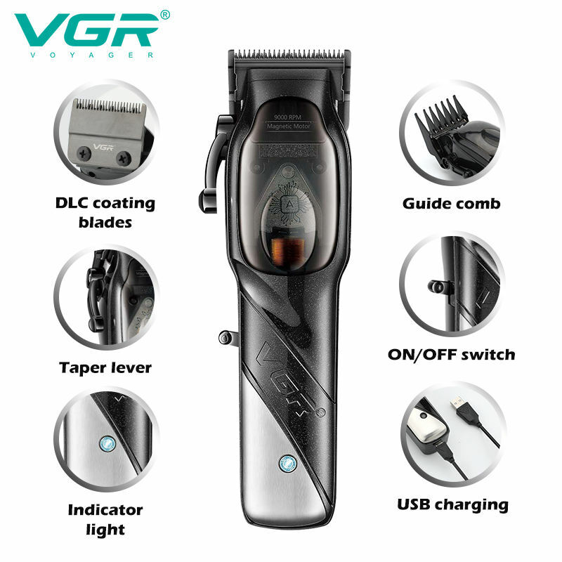 ماكينة قص الشعر قابلة للشحن اللاسلكي للرجال ، ماكينة قص الشعر الاحترافية ، محرك مغناطيسي ، صالون ، VGR002 ، 9000 دورة في الدقيقة