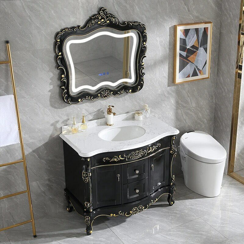 أسود الأوروبي خزانة حمام مرحاض مزيج البلوط خزانة حمام الحمام الفرنسية مغسلة غسل اليد حوض خزانة