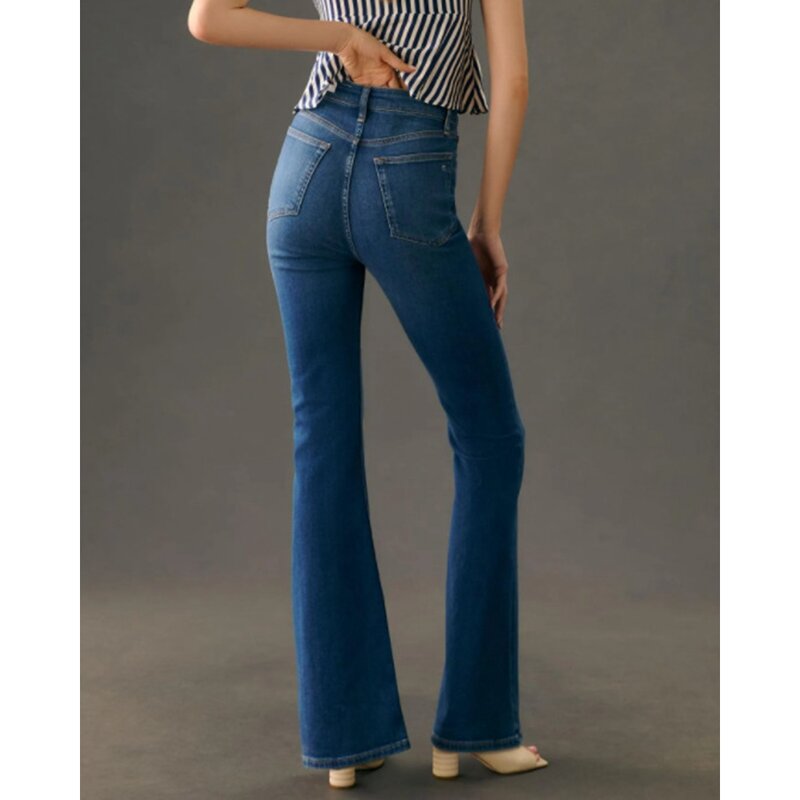 سروال جينز غير رسمي مغسول مكشكش بنطلون جينز نسائي ضيق موضة الربيع سروال دينم نسائي طويل للخريف