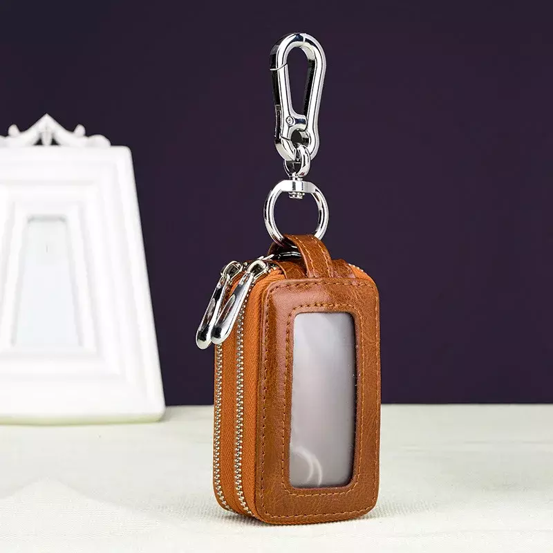حقيبة مفاتيح السيارة الجلدية مع سحاب مزدوج ، الخصر معلقة ، محفظة المفاتيح للرجال والنساء