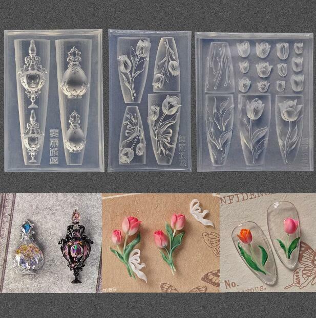 قالب زهور أكريليك ثلاثي الأبعاد ، زنبق الوادي ، ديكورات فنية للأظافر ، تصميم ذاتي الصنع ، أظافر سيليكون ، 1 1000