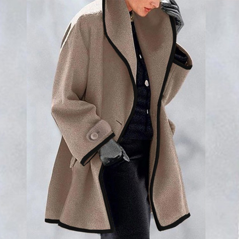 Volemo 2022 معطف الخندق سترة واحدة الصدر منتصف طويلة المرأة موضة عادية كم طويل الصوف خندق معطف معطف 5XL الإناث
