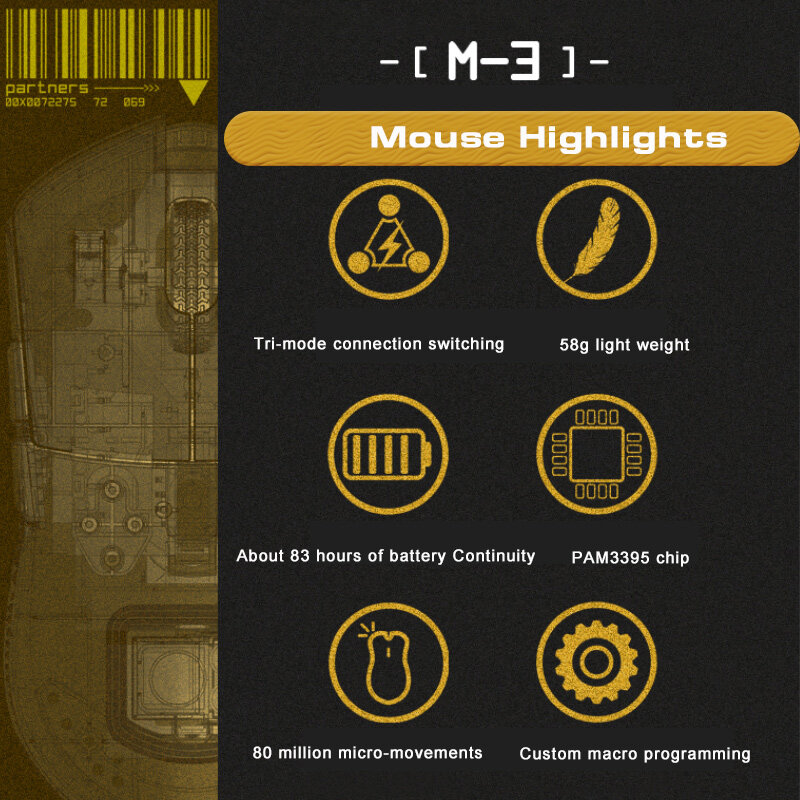ماوس ألعاب Darmoshark-M3 إي سبورتس ، 2.4G ، لاسلكي ، بلوتوث ، ثلاثي الوضع ، PAM3395 ، 26000K ، DPI ، 2KHz ، الفئران البصرية للكمبيوتر ، الكمبيوتر المحمول ، الكمبيوتر