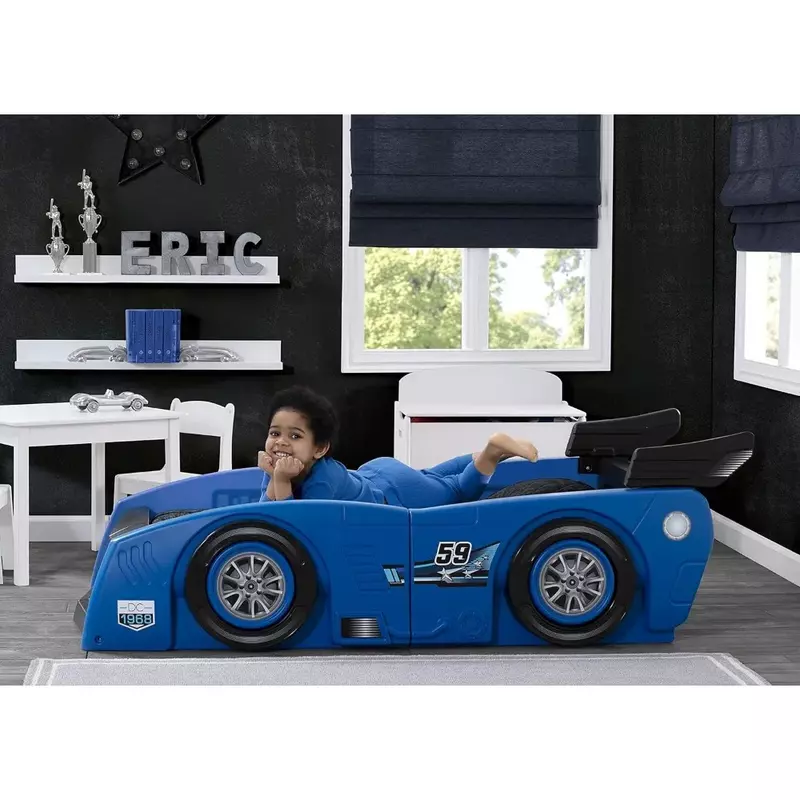 سرير Grand Prix للأطفال ، سرير سباق مزدوج ، صنع في الولايات المتحدة الأمريكية ، أزرق