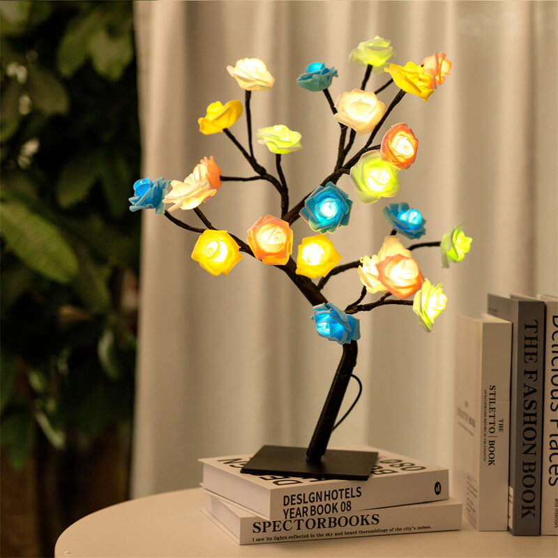 LED الجنية أضواء أضواء الليل الزخرفية USB الطاقة الاصطناعي شجرة الورد فرع ضوء مكتب مصباح لحفل الزفاف عيد الحب ديكور